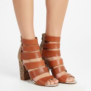 Chinese Laundry Brown Cage Strappy Sandals Python Block Heel Open Toe Shoes